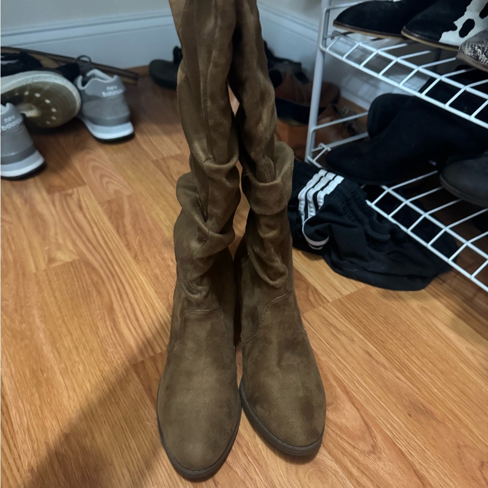 Brown Suede Knee-High Boots